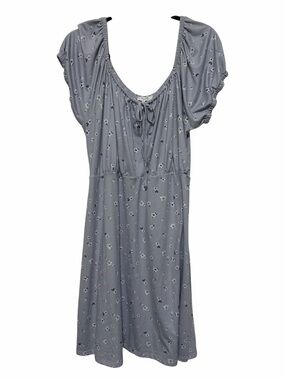 Women's Dusty Blue Floral Midi Dress with Scoop Neck 1X